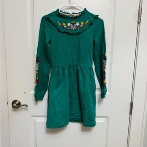 Mini Boden Green Sweatshirt Dress with Embroidery